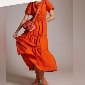 Maeve by Anthropologie Somerset orange Tiered Maxi dress